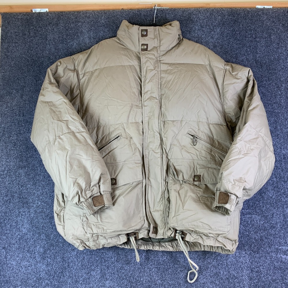 Vintage Pacific Trail Down Puffer Jacket Mens XL Beige Pockets Full Zip Outdoor